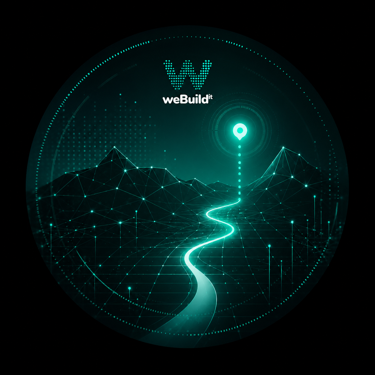 weBuildit — from idea to destination: a glowing path through a digital landscape